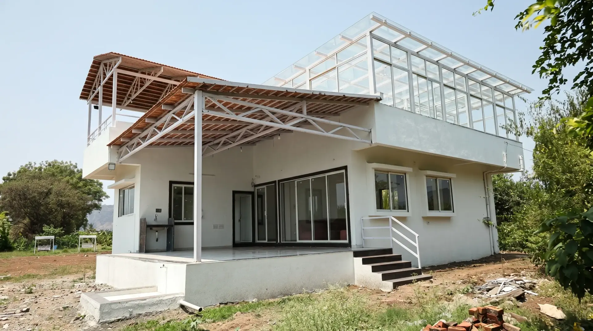 AramZone Villa - private farm villa in Wai, Maharashtra at golden hour